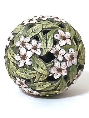 Decorative Floral Resin Sphere – 6” Carved Style Accent Ball
